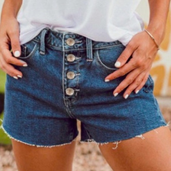 Dark Blue Cut Offs Buttons Fly Design Denim/ Jean Shorts - Picture 1 of 5